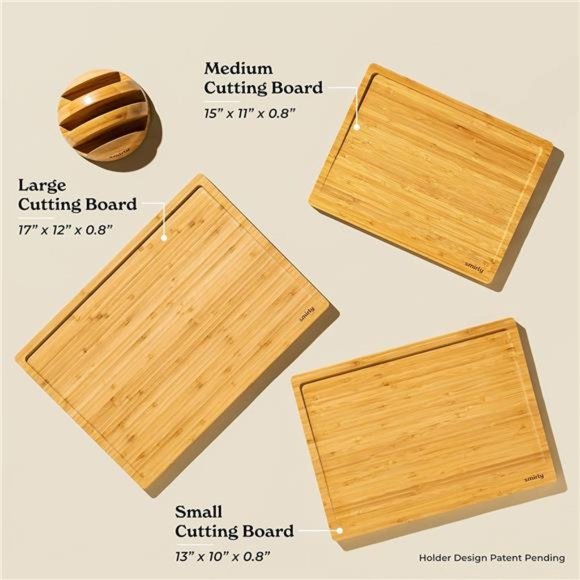 Wood Cutting Boards For Kitchen - Bamboo Cutting Board Set with Holder - Picture 5 of 7